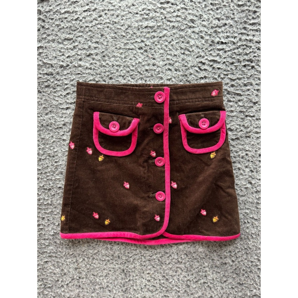 Vtg Lilly Pulitzer Corduroy Embroidered Button Fly Mini Skirt Brown Girls Size 4